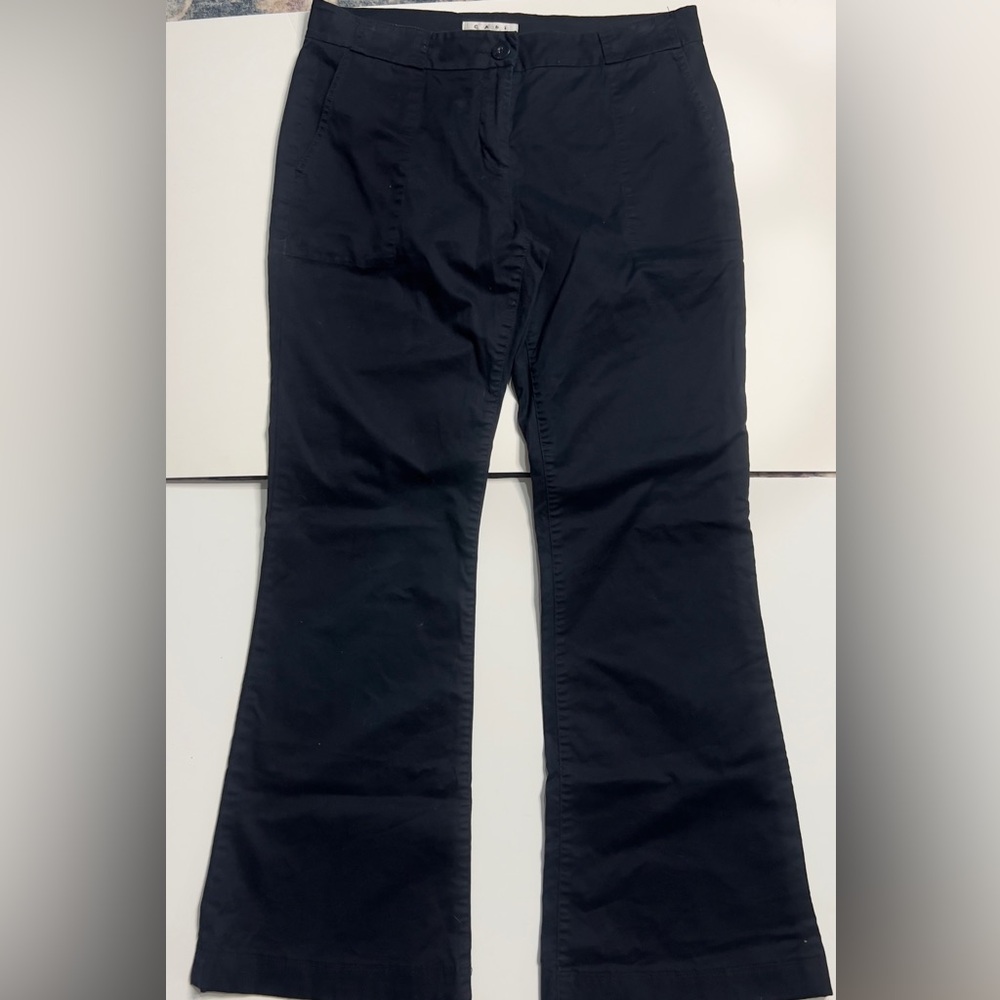 CAbi 252R Flare Pants Navy Blue, Zip Fly Pockets Step Out Trousers, Size 8